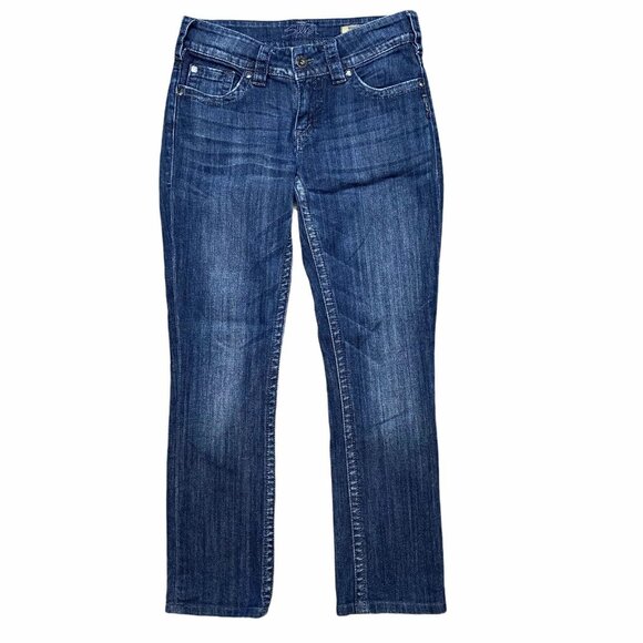 Silver Jeans Suki Women’s 26x28 Dark Wash Mid Rise Straight Leg Hemmed - Picture 2 of 7